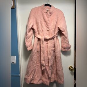 Stunning Vintage Elegant Pink Wool Mohair Trench Coat Jacket